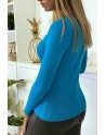 Gilet bleu en maille tricot très extensible et très doux - 7