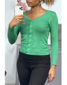 Gilet vert clair en maille tricot très extensible, l'incontournable classique - 3