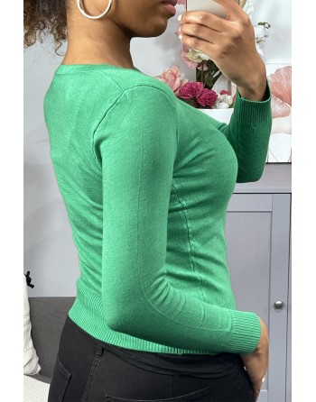Gilet vert clair en maille tricot très extensible, l'incontournable classique - 4