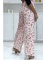 Pantalon palazzo avec joli motif feuille rose - 1