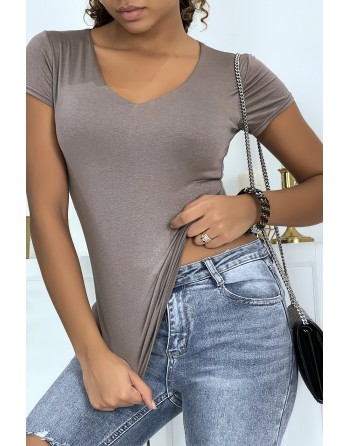 T-shirt taupe manches courtes femme - 1