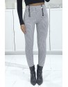 Pantalon slim extensible à motif à carreaux bordeaux et double zip - 1
