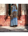 Longue robe plissé turquoise avec motif léopard - 3