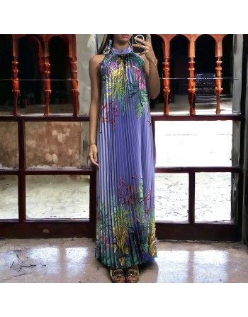 Longue robe plissé lilas avec sublime motif fleuris - 3