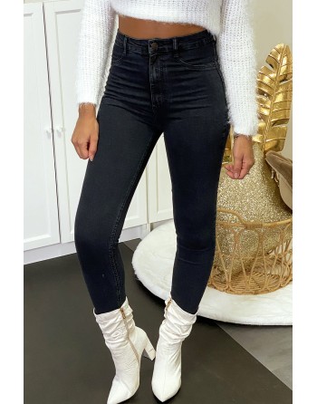 Pantalon jeans slim noir délavé avec poches arrières - 3