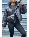 Doudoune noire ajustable à la taille avec poches et sac  - 2