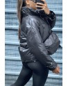 Doudoune noire ajustable à la taille avec poches et sac  - 4