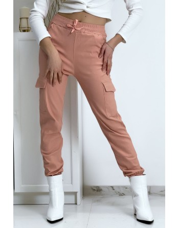 Pantalon treillis rose en strech avec poches - 3
