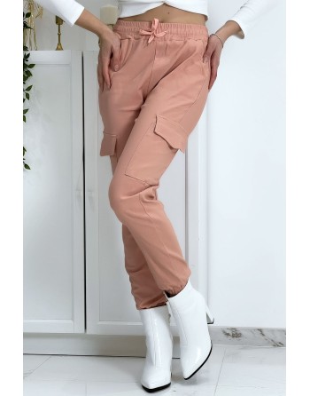 Pantalon treillis rose en strech avec poches - 4