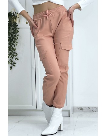 Pantalon treillis rose en strech avec poches - 5