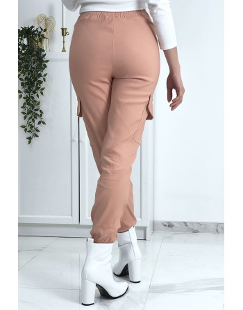 Pantalon treillis rose en strech avec poches - 9