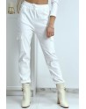 Pantalon treillis blanc en strech avec poches - 2