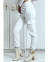 Pantalon treillis blanc en strech avec poches - 4