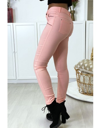 Pantalon slim rose en strech avec zip et suédine à l'avant - 4