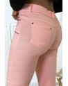 Pantalon slim rose en strech avec zip et suédine à l'avant - 6