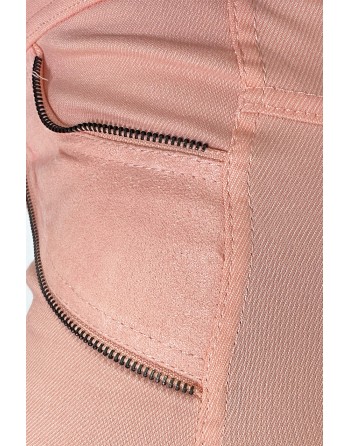 Pantalon slim rose en strech avec zip et suédine à l'avant - 7