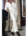 Ensemble blanc gilet et pantalon palazzo en jaquard très extensible - 1