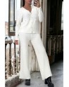 Ensemble blanc gilet et pantalon palazzo en jaquard très extensible - 3