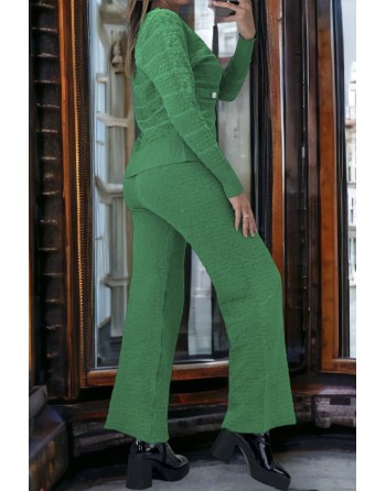 Ensemble vert gilet et pantalon palazzo en jaquard très extensible - 4