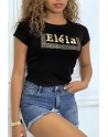 T-shirt noir manches courtes, avec écriture dorée "Eléia" et imprimés - 3