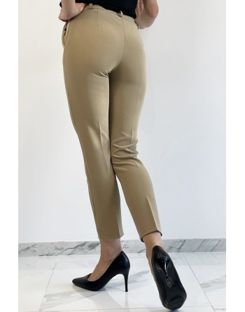 Pantalon slim camel avec poches style working girl - 2