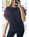 T-shirt noir avec manches en tulle lila - 3