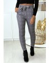 Pantalon slim à carreaux gris molletonné à l'intérieur avec poches et ceinture - 1