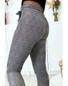 Pantalon slim à carreaux gris molletonné à l'intérieur avec poches et ceinture - 4