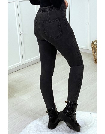 Jeans slim anthracite delavé taille haute - 7