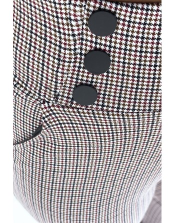 Pantalon slim bordeaux motif pied-de-poule avec boutons et poches - 4