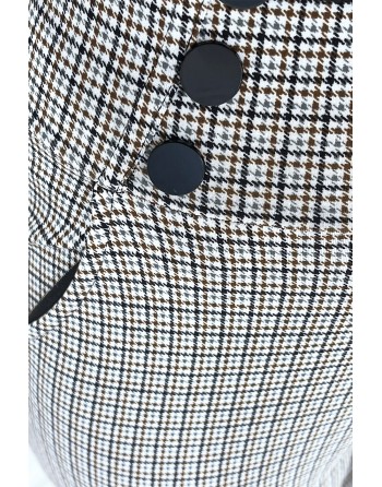 Pantalon slim camel motif pied-de-poule avec boutons et poches - 3