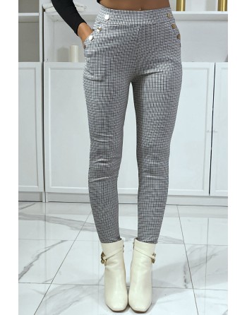 Pantalon canard motif carreaux avec poches et boutons - 3