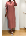 Longue robe sweat abaya rose à capuche - 6