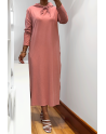 Longue robe sweat abaya rose à capuche - 7
