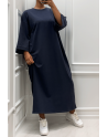 Longue robe over size en coton marine très épais - 3