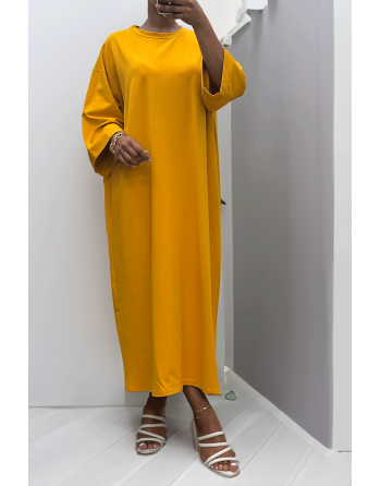 Longue robe over size en coton moutarde très épais - 2