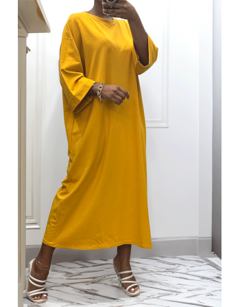 Longue robe over size en coton moutarde très épais - 3