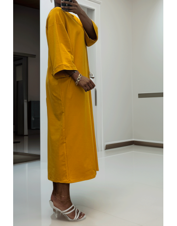 Longue robe over size en coton moutarde très épais - 6