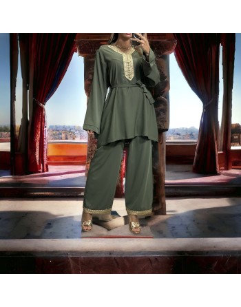 Tunique kaki over size avec pantalon palazzo - 3