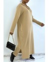 Longue robe sweat abaya camel à capuche - 2