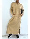 Longue robe sweat abaya camel à capuche - 3