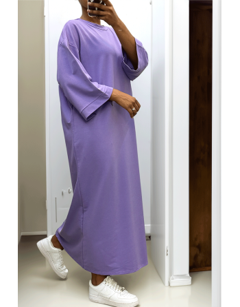 Longue robe over size en coton lilas très épais - 3
