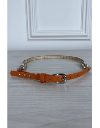 Fine ceinture orange avec accessoire et strass - 1
