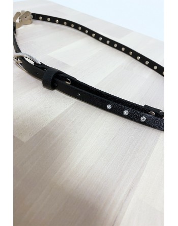Fine ceinture noir avec accessoire et strass - 6