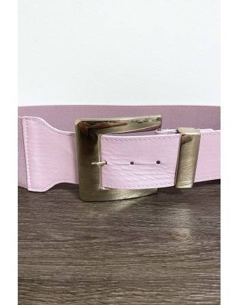 Grosse ceinture lila avec boucle argenté et élastique à la taille - 2