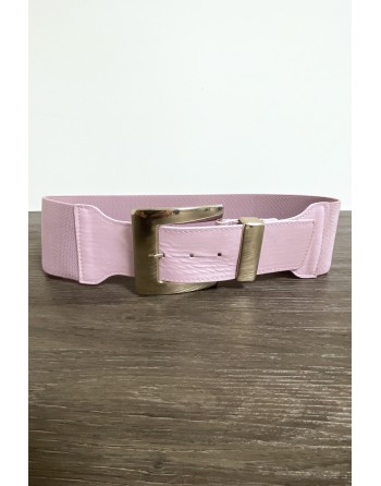 Grosse ceinture lila avec boucle argenté et élastique à la taille - 4