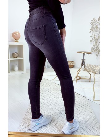 Jeans slim noir basic délavé et très extensible A1002 - 2