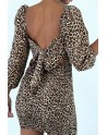 Robe moulante motif léopard avec fronce bonnet et dos nu - 5