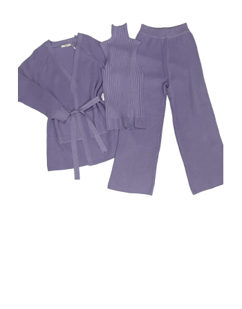 Ensemble 3 pièces gilet débardeur et pantalon palazzo violet - 1