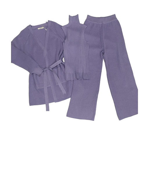 Ensemble 3 pièces gilet débardeur et pantalon palazzo violet - 1